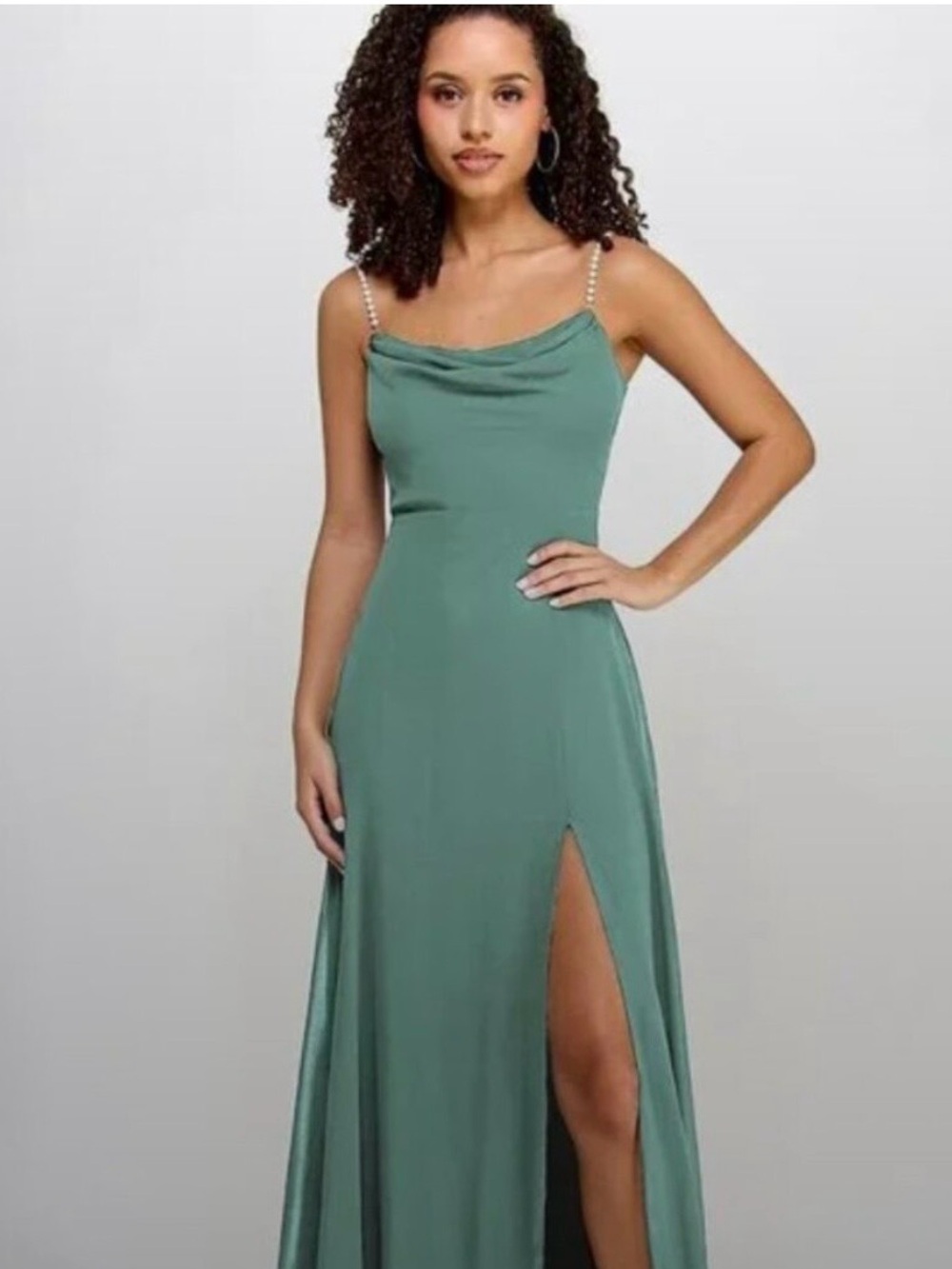 Macy’s Mint Green Cowl Neck Evening Gown